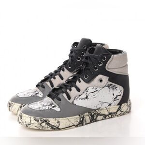 BALENCIAGA Calfskin Suede Rubber Marble High Top Sneakers